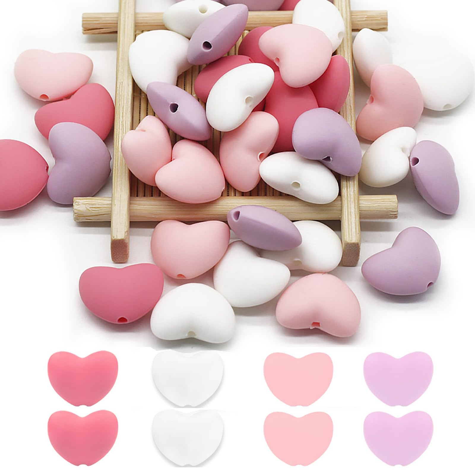 40 Pcs 20mm Mix Color Silicone Beads, Cool Color Silicone Beads Assortment Heart Shaped Handmade Crafts Making Kit for Jewelry, Keychain Crafting