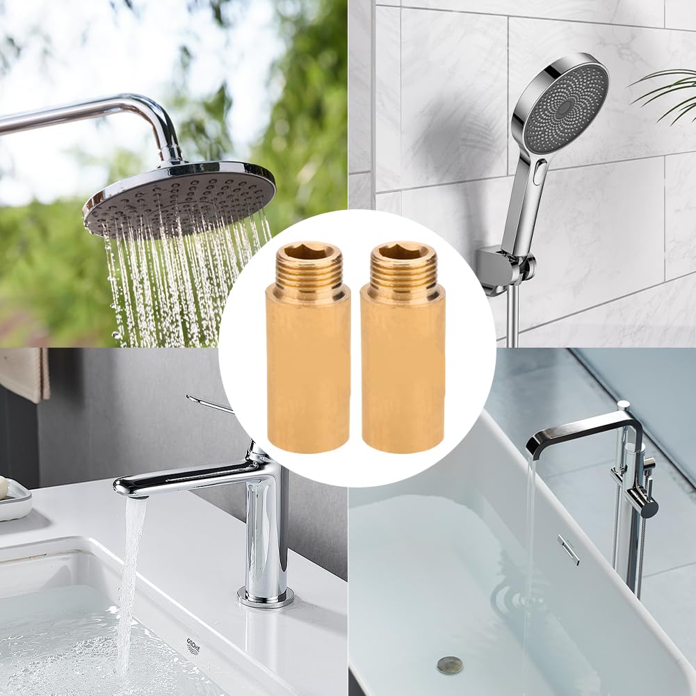 Prolunga per rubinetto, 1/2 pollici x 5 cm, 2 pezzi, prolunga filettatura DN15, 1/2" IG x 1/2" AG, raccordo in ottone per installazione di cavi, prolunga per acqua potabile e impianti di riscaldamento