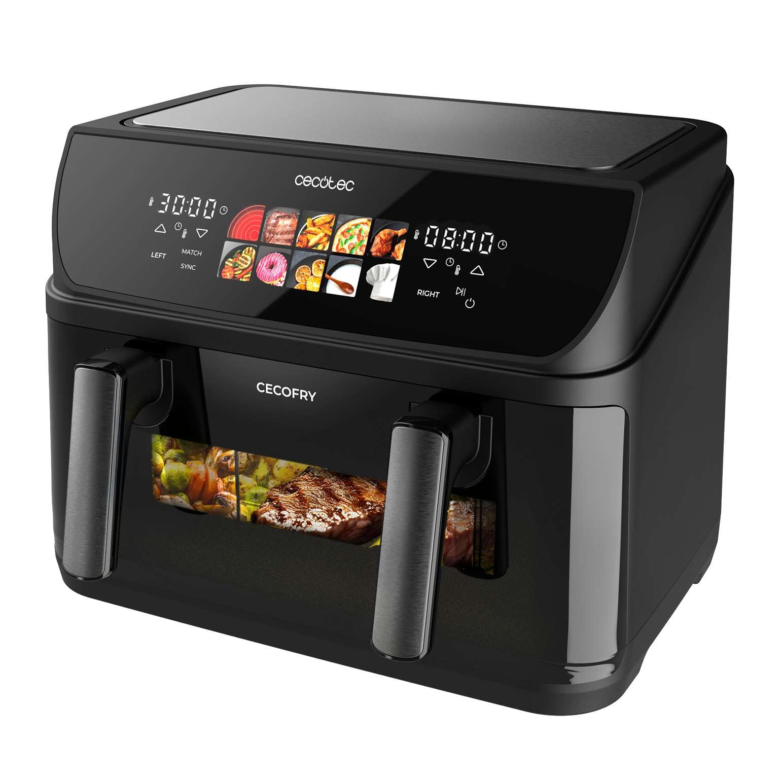 Cecotec Freidora de Aire sin Aceite de 10L con Doble Resistencia, Plancha, Grill, Air Fryer Cecofry&Grill Duoheat 10000. 2800W, Pared Divisoria Móvil, Temperatura Regulable 40-200°C, 10 Menús