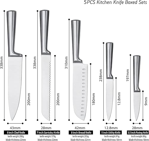 Miniatura 2 de Vvwgkpk Juego de cuchillos de cocina, juego de 5 cuchillos con mango ergonómico integrado, cuchillos japoneses de acero inoxidable de alto carbono