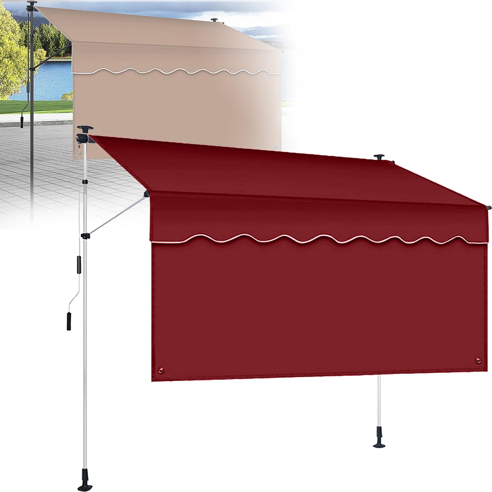 Wysuwana ręczna markiza 1 x 1,2 m/1,5 x 1,2 m/2 x 1,2 m/2,5 x 1,2 m - regulowana wysokość i wysokość bez wiercenia instalacja idealna na balkony, patio, kawiarnie i restauracje