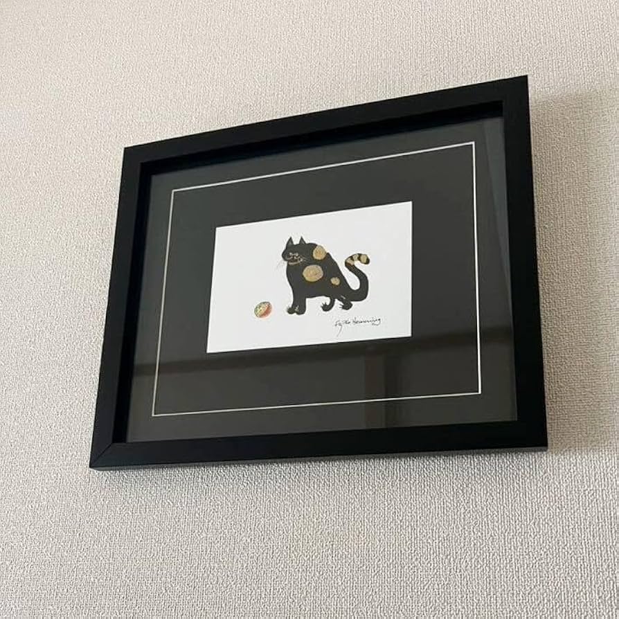 猫　絵画　天然木の額付き 猫の絵No.105・原画｜額入り・ハガキサイズ・ラッピング無料