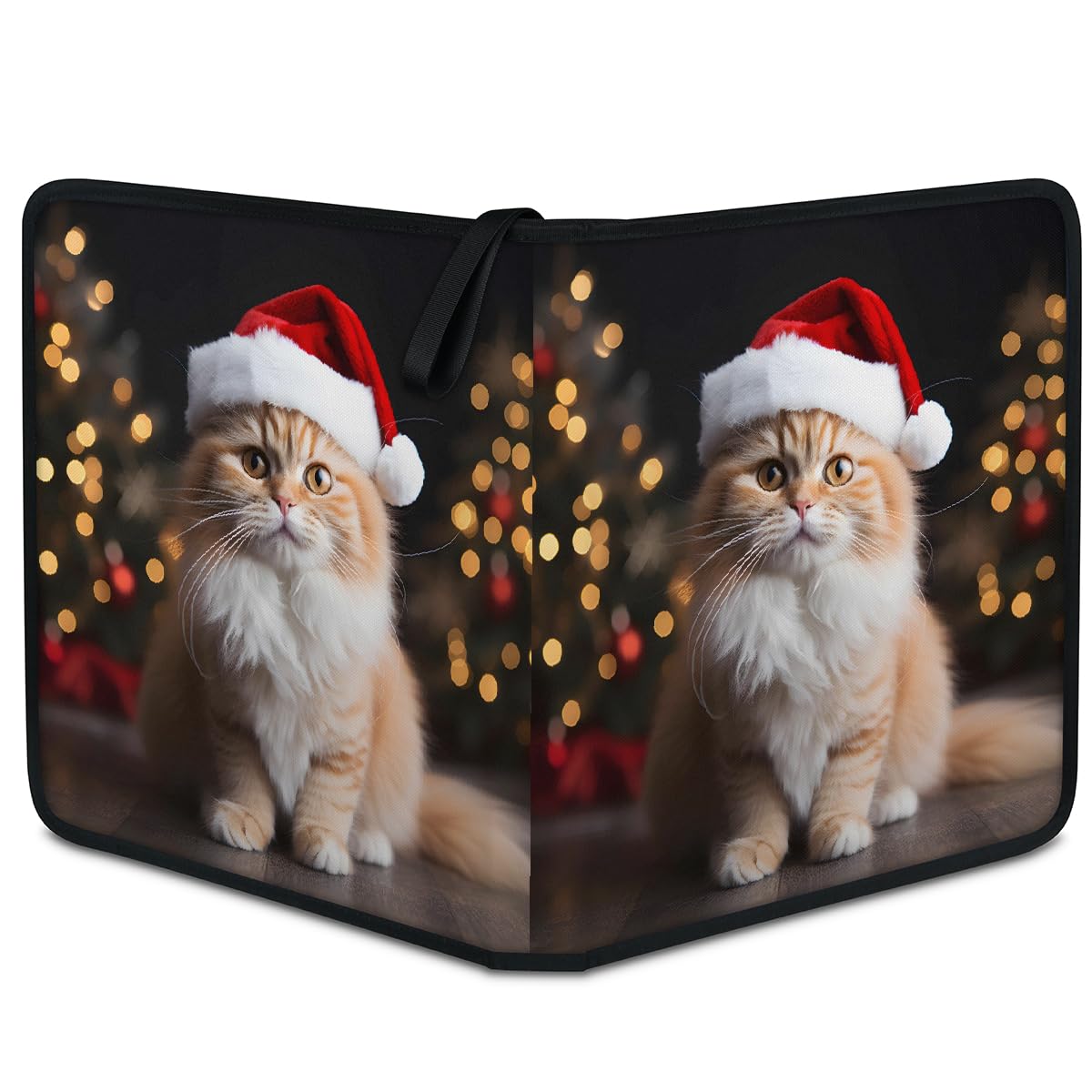 Raccoglitore per carte collezionabili con 9 tasche, motivo natalizio con gatto, con maniche rimovibili, impermeabile, con cerniera, 50 pagine, capacità 900 carte