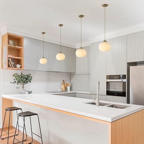 Miniatura 5 de Lámpara colgante vintage de vidrio acanalado con globo dorado cepillado, luces colgantes para isla de cocina, lámpara colgante de latón antiguo,