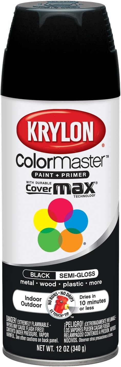 Krylon K05160307 ColorMaster Paint + Primer, Semi-Gloss, Black, 12 oz.