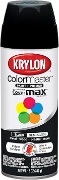 Krylon K05160307 ColorMaster Paint + Primer, Semi-Gloss, Black, 12 oz.