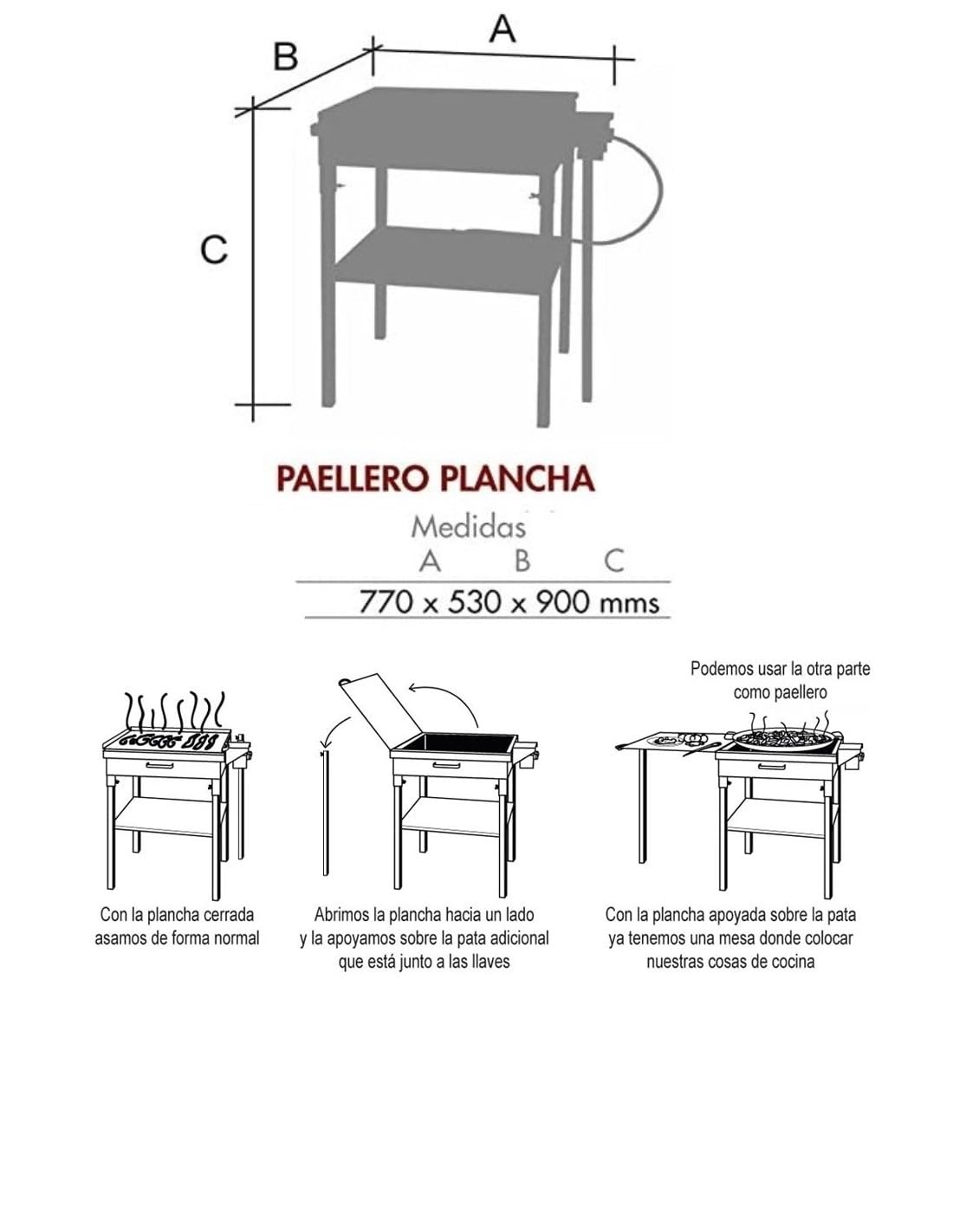 FERRETERIA LEPANTO Paellero de Gas con Plancha de Asado, Barbacoa y Kit (77x53x90CM)