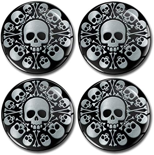 Biomar Labs® 4 x 60mm 3D Koepel Auto Wiel Centrum Velgen Hub Zilver Schedel Stickers Decals Voor Caps Een 9860
