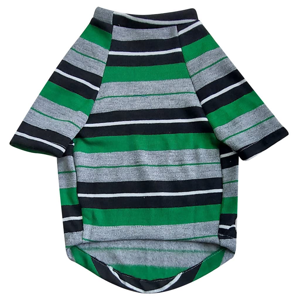 FETCHER Green Black Striped with Sleeves Premium Dog, Puppy, Kitten and Cat Warm T-Shirt | Sweater for Small Breeds (18" Large) 1