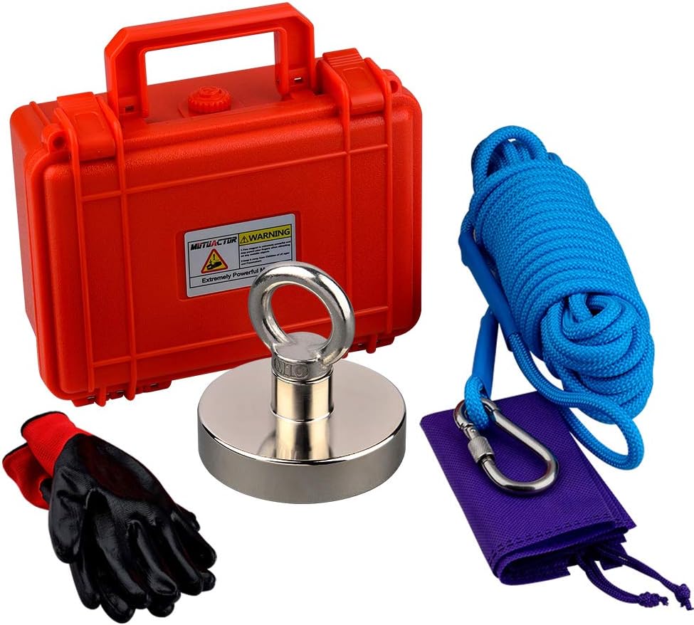 MUTUACTOR Fishing Magnet Kit 700lbs Strong Retrieval Magnet N52 Neodymium Fishing Magnet with 10m(32feet) Durable Rope and Safety Box,Powerful Magnets for Fishing and Magnetic Recovery Salvage