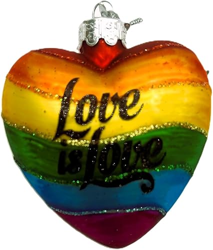 Kurt Adler NOBLE GEMS GLASS "LOVE IS LOVE" RAINBOW HEART ORNAMENT