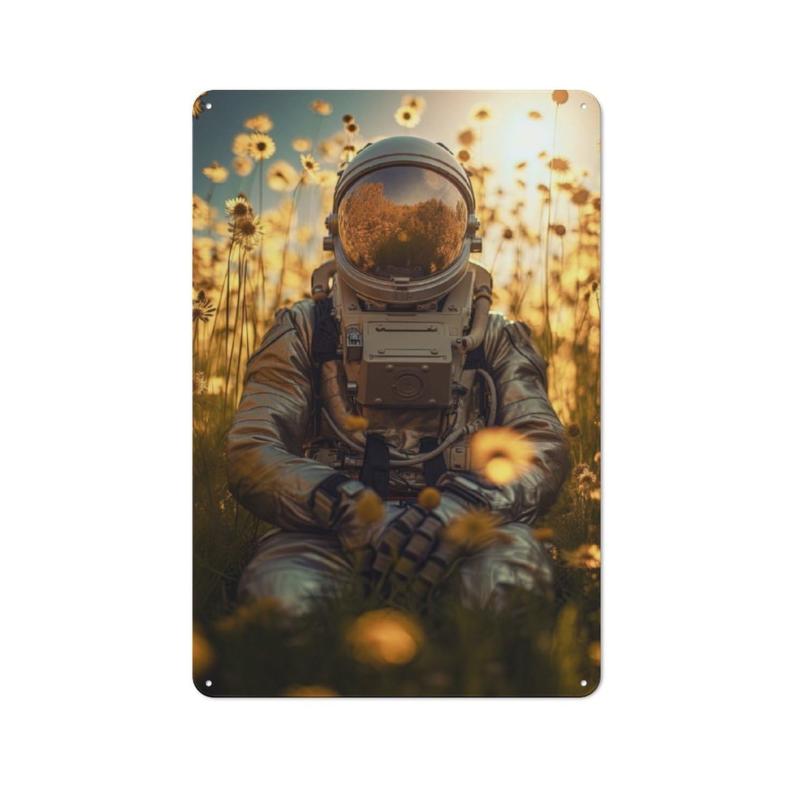 Junmoney Astronaut And Sunflowers Cottage Style Country Metal Sign 30X20cm, Farmhouse Wall Decor For Farmhouse Kitchen, Pantry Or Dining Area