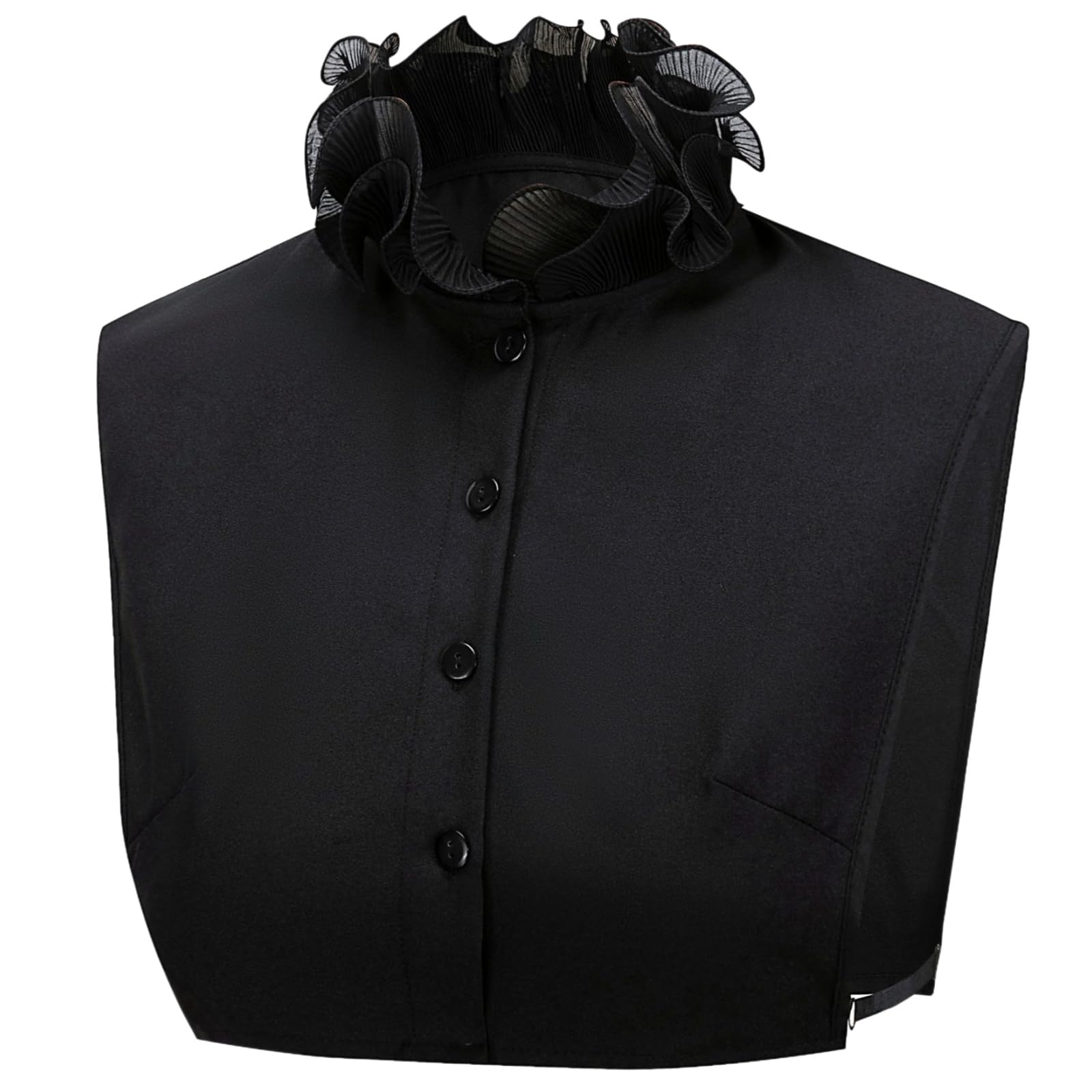 Hybursky Chiffon Fake Collar Detachable Half Shirt Blouse Top Double Layer Ruffle Mock Neck Base Shirt Thin Breathable Elegant Decorative False Collar for Women Girls Sweaters Collarless Dress (Black)