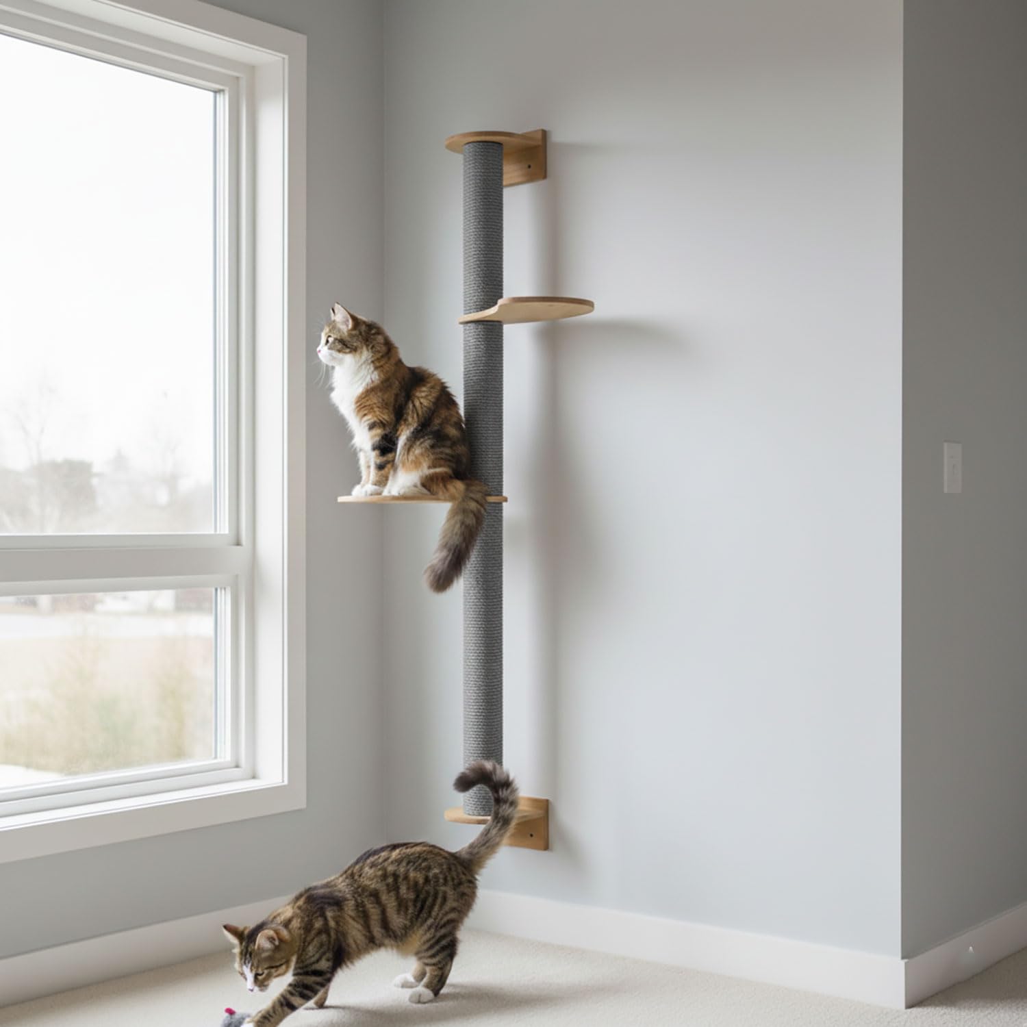 eyepower 130 cm Wandkratzbaum Luna mit 2 Plateaus zum Klettern - Kratzbaum Groß für Katzen - Kletterbaum mit Wandhalterung - Katzenbaum zur Wandmontage - Kletterwand Katze Kratzstamm Kratzsäule Wand