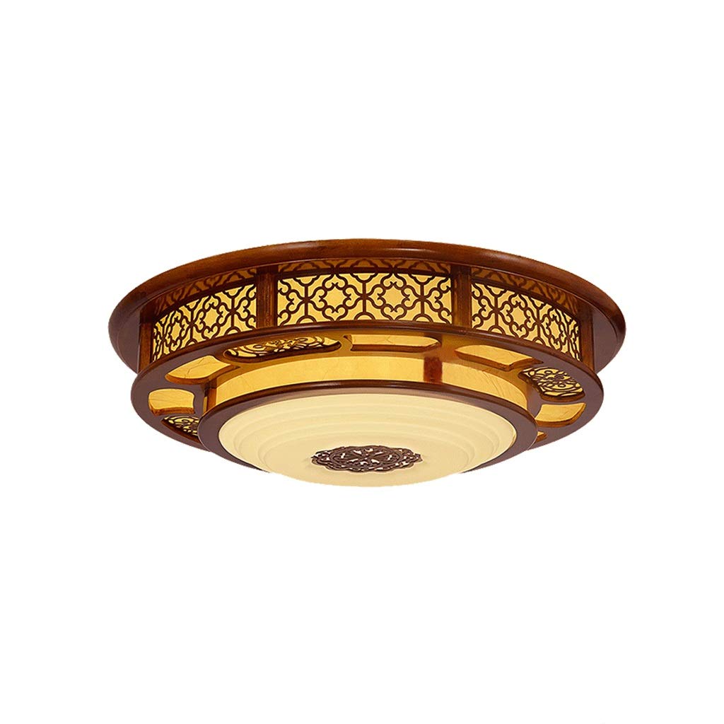 HynJGih Lamp Solid Wood Round Living Room Lamp Antique Hotel Hall Lamp LED Chinese Style Restaurant Bedroom Lamps(Stepless dimming,60cm)