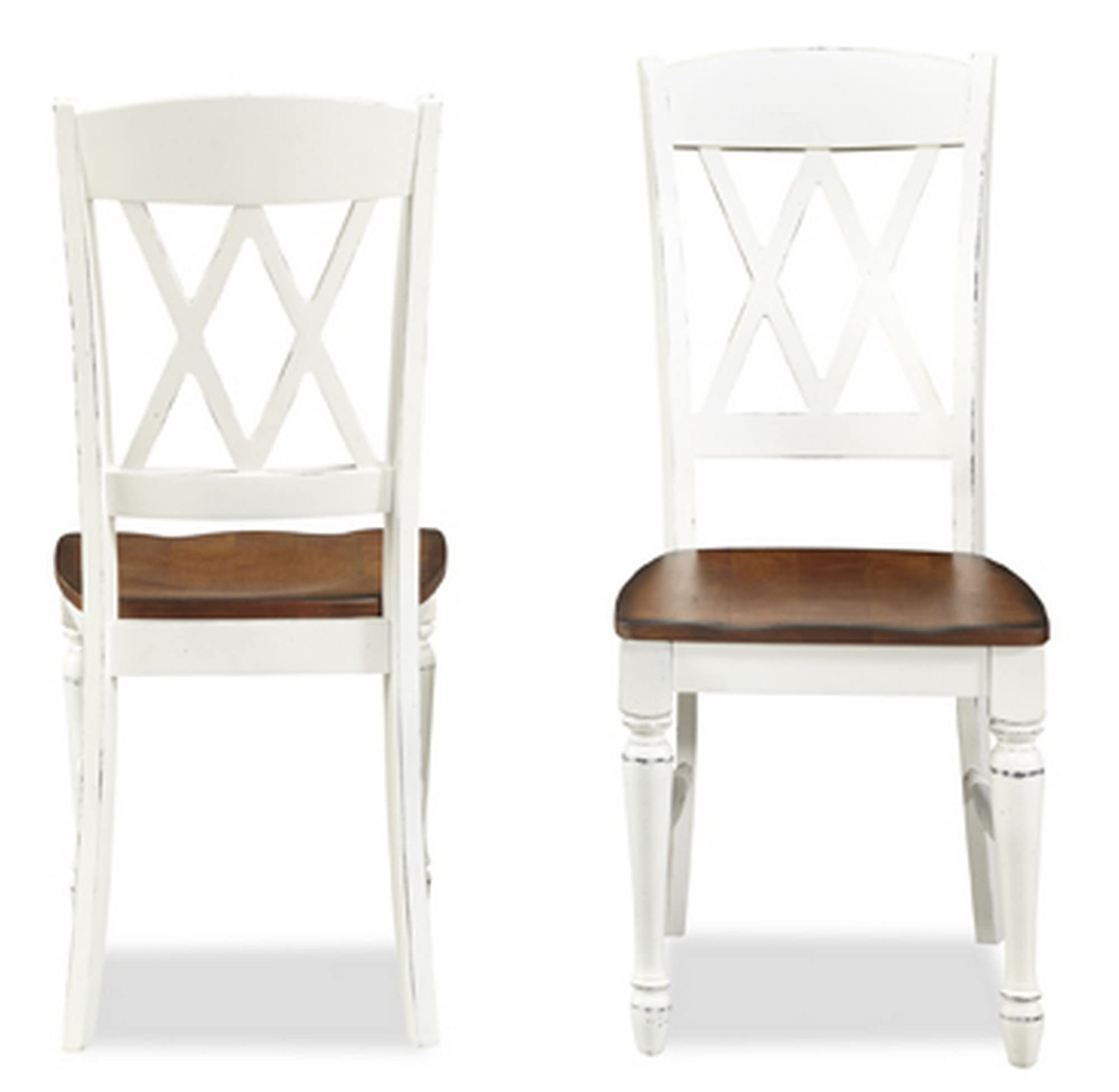 Home Styles Monarch Double X-back White and Oak Dining Chairs, with Solid Hardwood Construction, Turned Legs, and Distressed Oak Finish, Set of Two