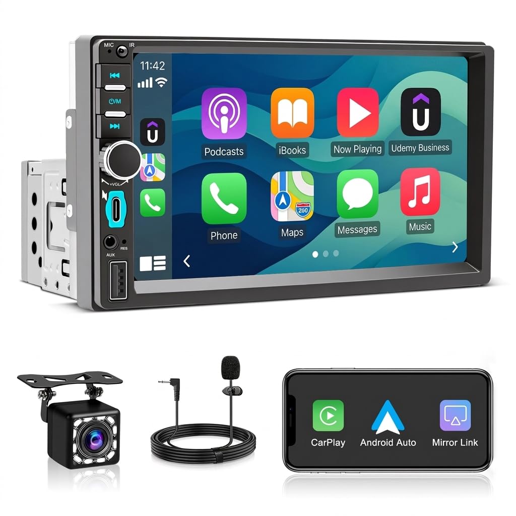 WERESOUND Autoradio 1 DIN Écran Tactile 7",CarPlay et Android Auto sans Fil