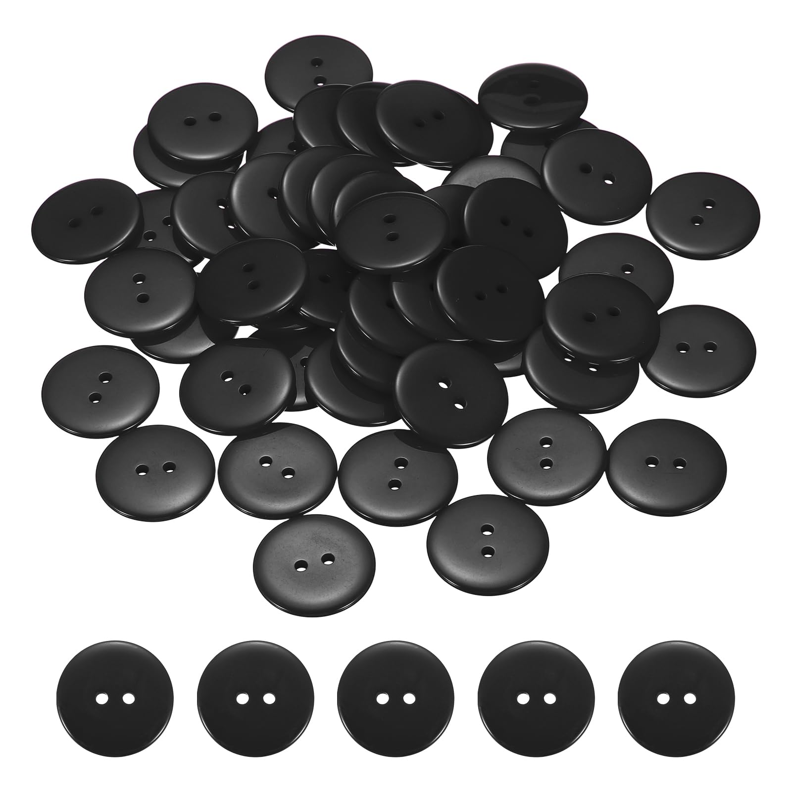 Muiltvoe 50pcs Resin Sewing Button, 25mm (1-inch) 2 Holes Round Craft Decorative Buttons for Coat Clothes Holiday Decoration, Black