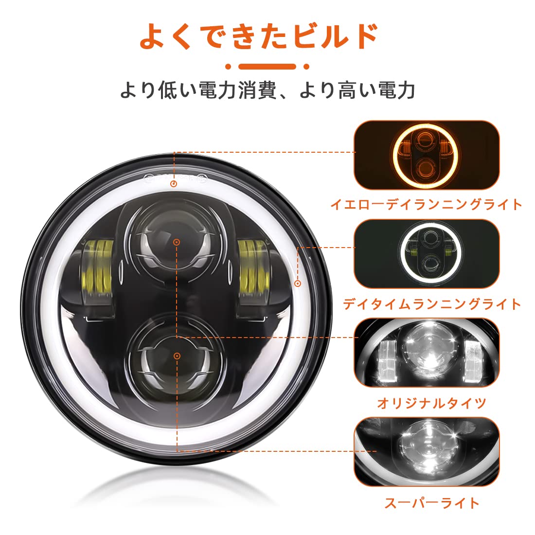 ハーレー用ヘッドライト XK glow 5.75インチ 色変更可能LED アプリ XKグロー XKクローム LEDアプリコントロール プロキット XK Glow