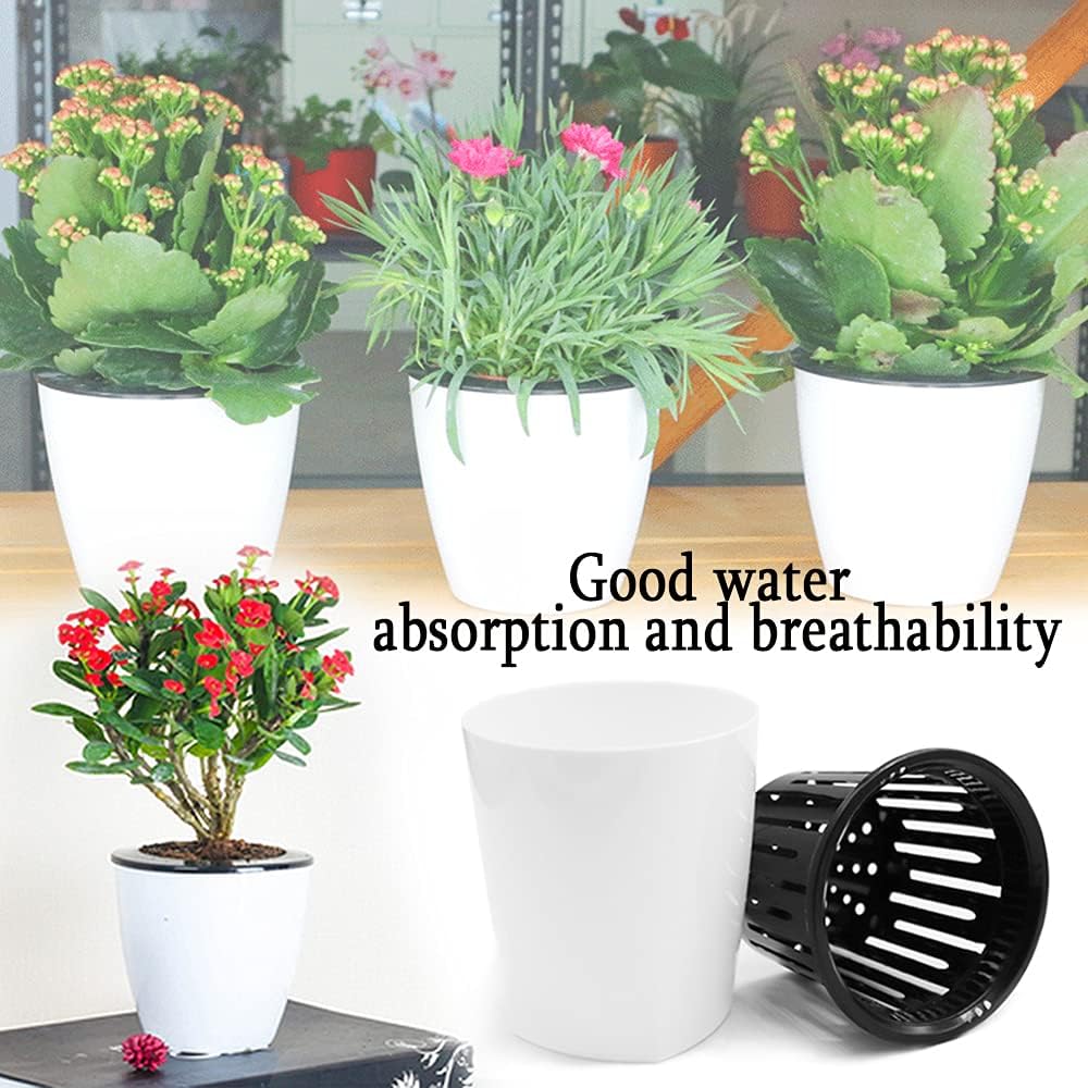Set of 12 White Self-Watering Plastic Planters with Inner Pots