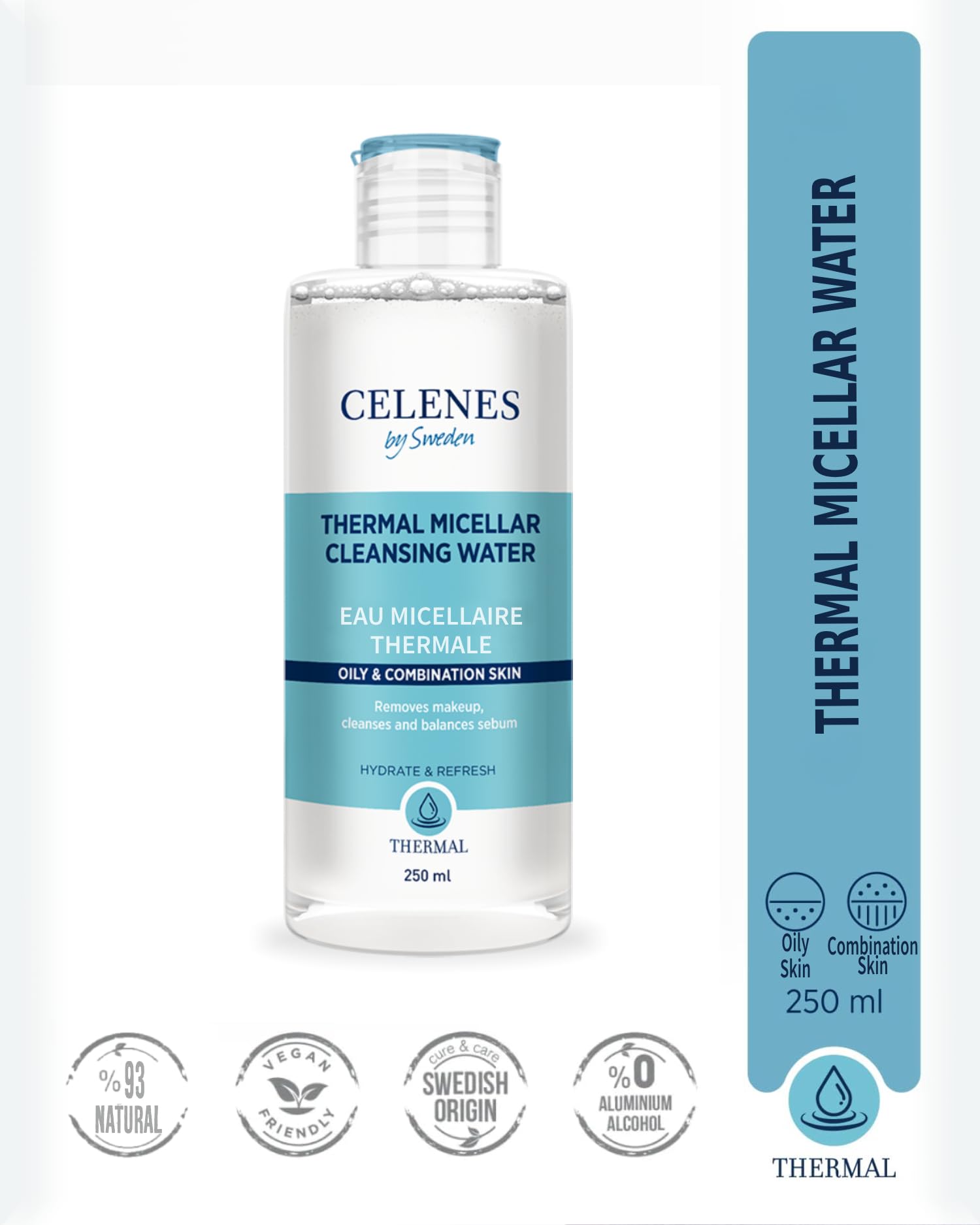 Celenes by Sweden Thermal Micellar Cleansing Water, Gentle, No-Rinse Formula for Oily & Combination Skin, Alcohol-Free - Image 4