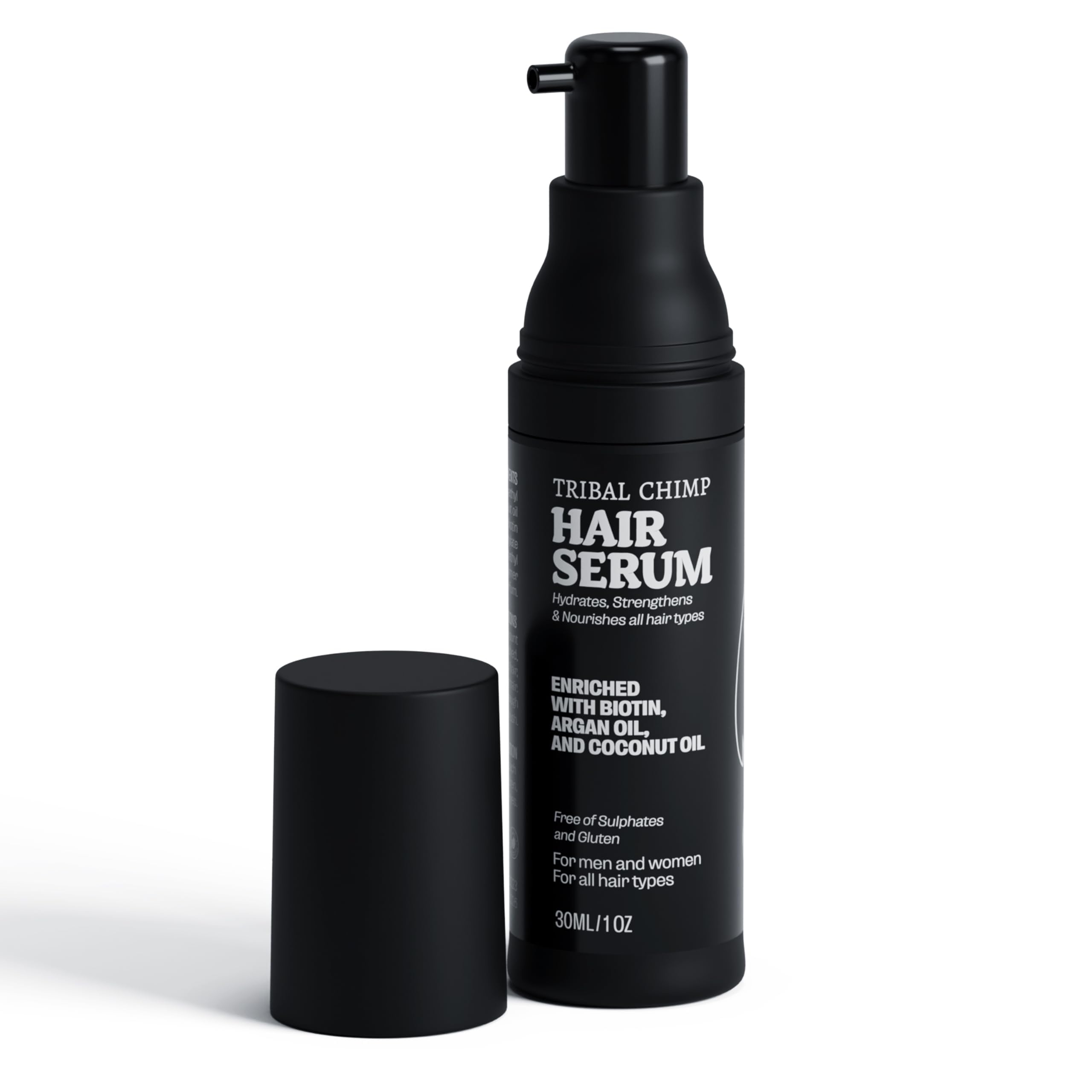 Tribal Chimp 1oz Hair Serum for Day and Night Hair Care - Argan Oil, Coconut Oil, and Biotin for Dry, Frizzy, and Damaged Hairs - Hydrating, Nourishing and Strengthening Serum