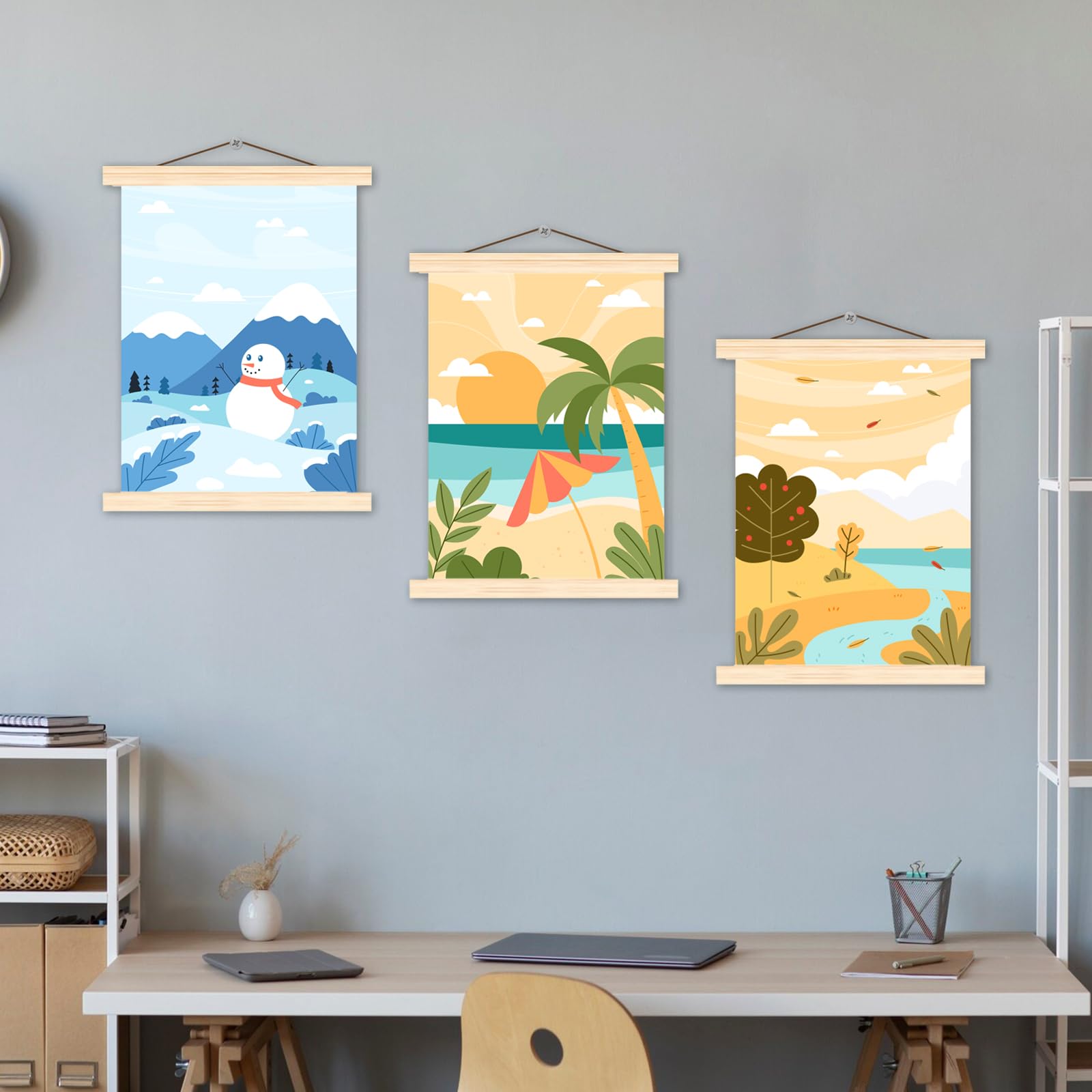 4x A4 Posterleiste Magnetisch – 21 Cm Aus Kiefernholz | Für Poster, Fotos & Bilder Ohne Bohren