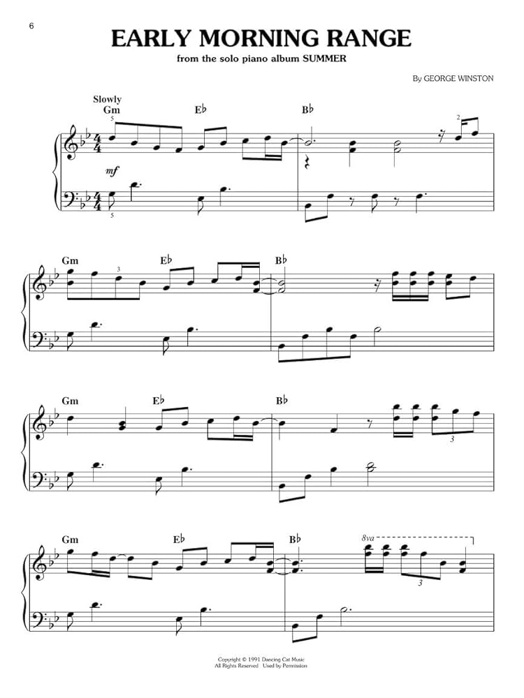 George Winston Easy Piano Sheet Music Collection