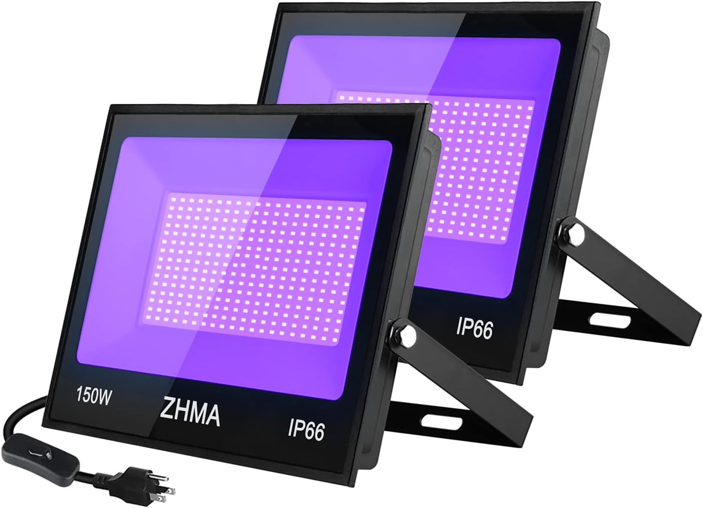 150W Black Lights for Glow Party Large Space,Blacklight(Luz Negra) with Plug and Switch 180°Metals Adjustable Bracket,IP66 Waterproof for Halloween, Birthday Party, Fluorescent Poster,Holiday.2 Pack 150.0