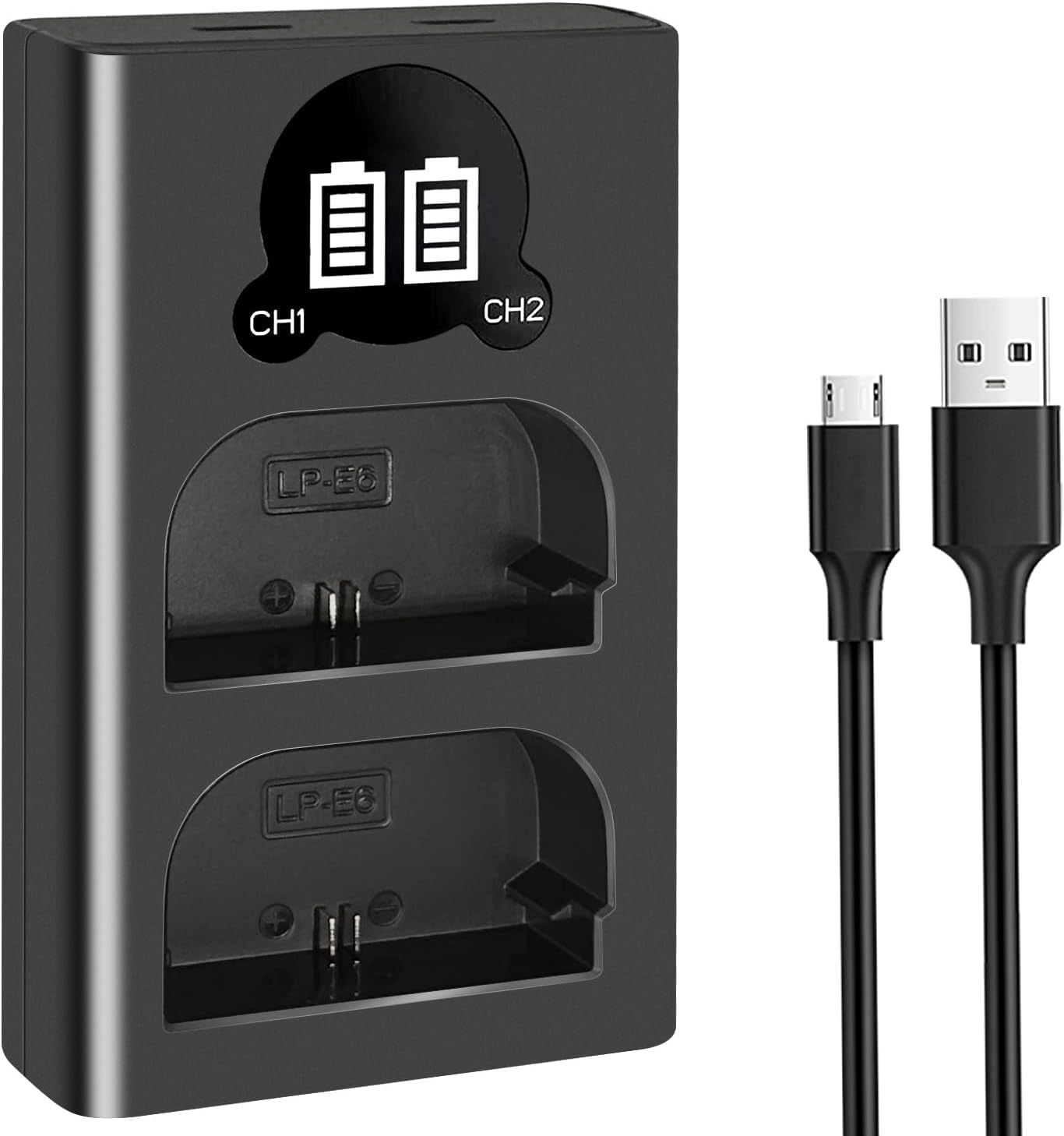 LP-E6 Battery Charger,Dual LCD USB Battery Charger for LP-E6N LP-E6NH Camera Battery Compatible with Canon EOS R, R5, R6, Ra, XC10, XC15, 5D Mark II/
