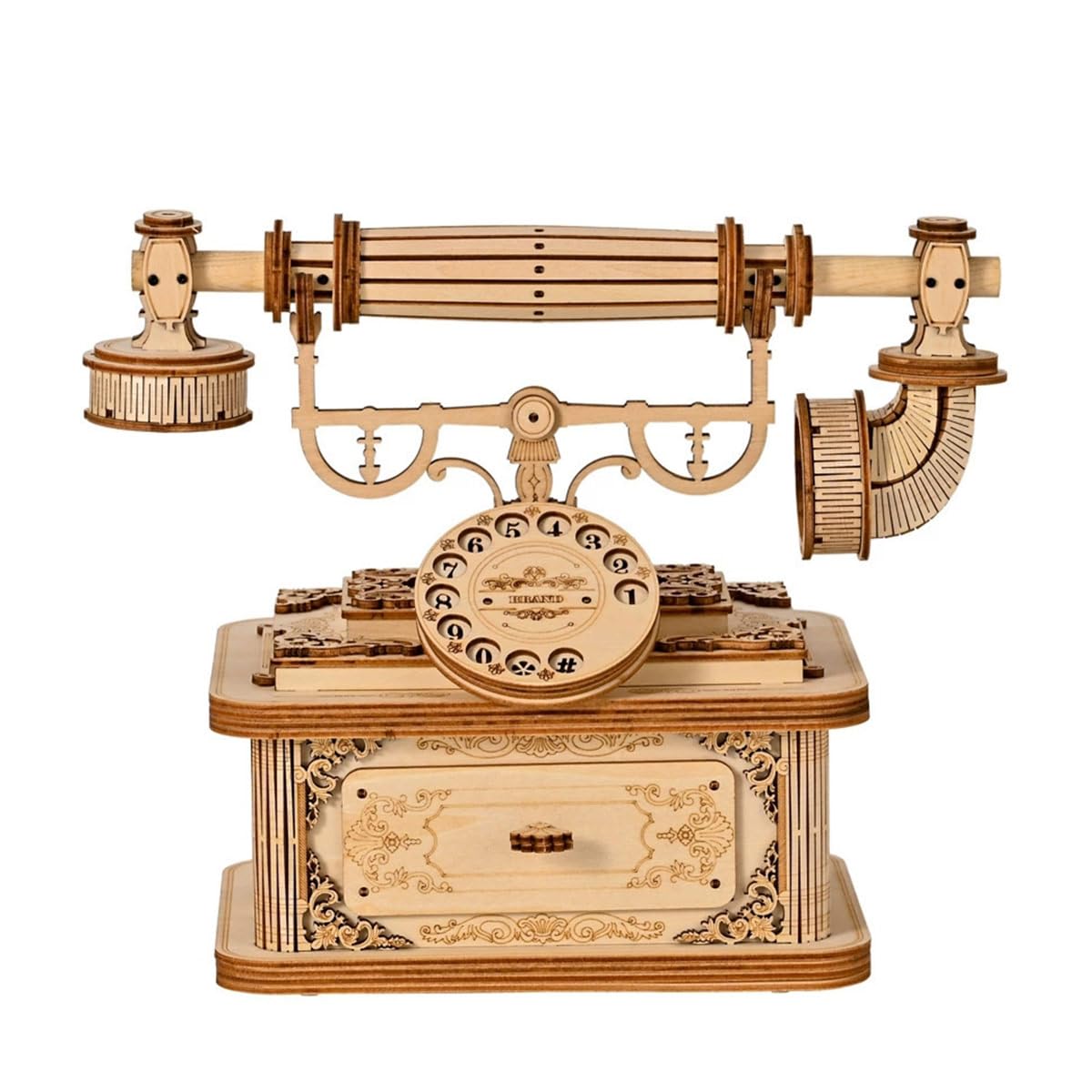 Drewniane puzzle 3D dla dorosłych, telefon retro 3D, zestaw do montażu, drewniane puzzle 3D, styl vintage, model telefonu, steampunk, telefon stołowy 3D, puzzle, drewno, zabawka, zestaw na