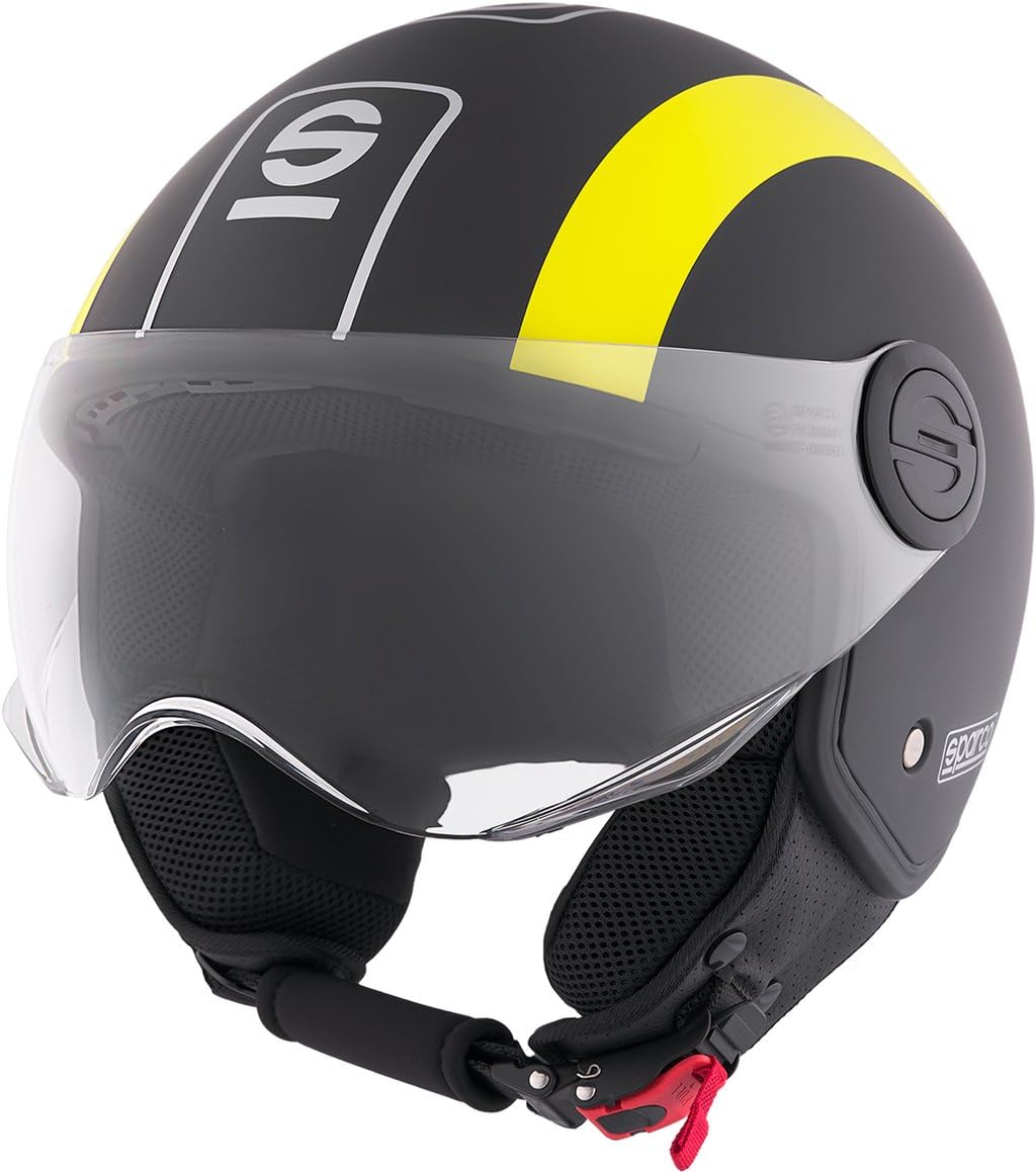 Sparco Riders Casque Demi-Jet SP601 Homologué ECE 22.06 avec Visière Anti-Rayures et Déclenchement Micrométrique, Noir, Large, Adulte, Mixte | Homologué ECE 22.06, Adulte, Idéal pour la Ville, Homme et Femme, Casque Moto et Cyclomoteur