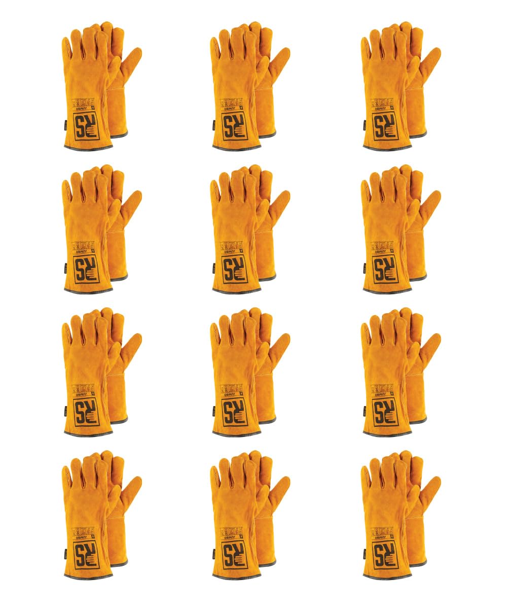 RS JUMBO Schweißerhandschuh Montage-Handschuhe aus Rindsleder mit Kevlar Nähten/Größe 11, 12 Paar/Gelb/Montagehandschuhe/Arbeitshandschuhe Leder/Robuste Lederhandschuhe Schutzhandschuhe