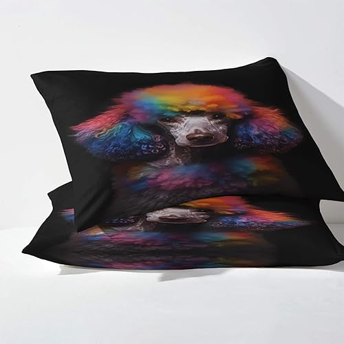 Miniatura 3 de Juego de sábanas de caniche tamaño King, sábanas coloridas, sábanas y fundas de almohada estampadas de 4 piezas, sábana bajera ajustable de