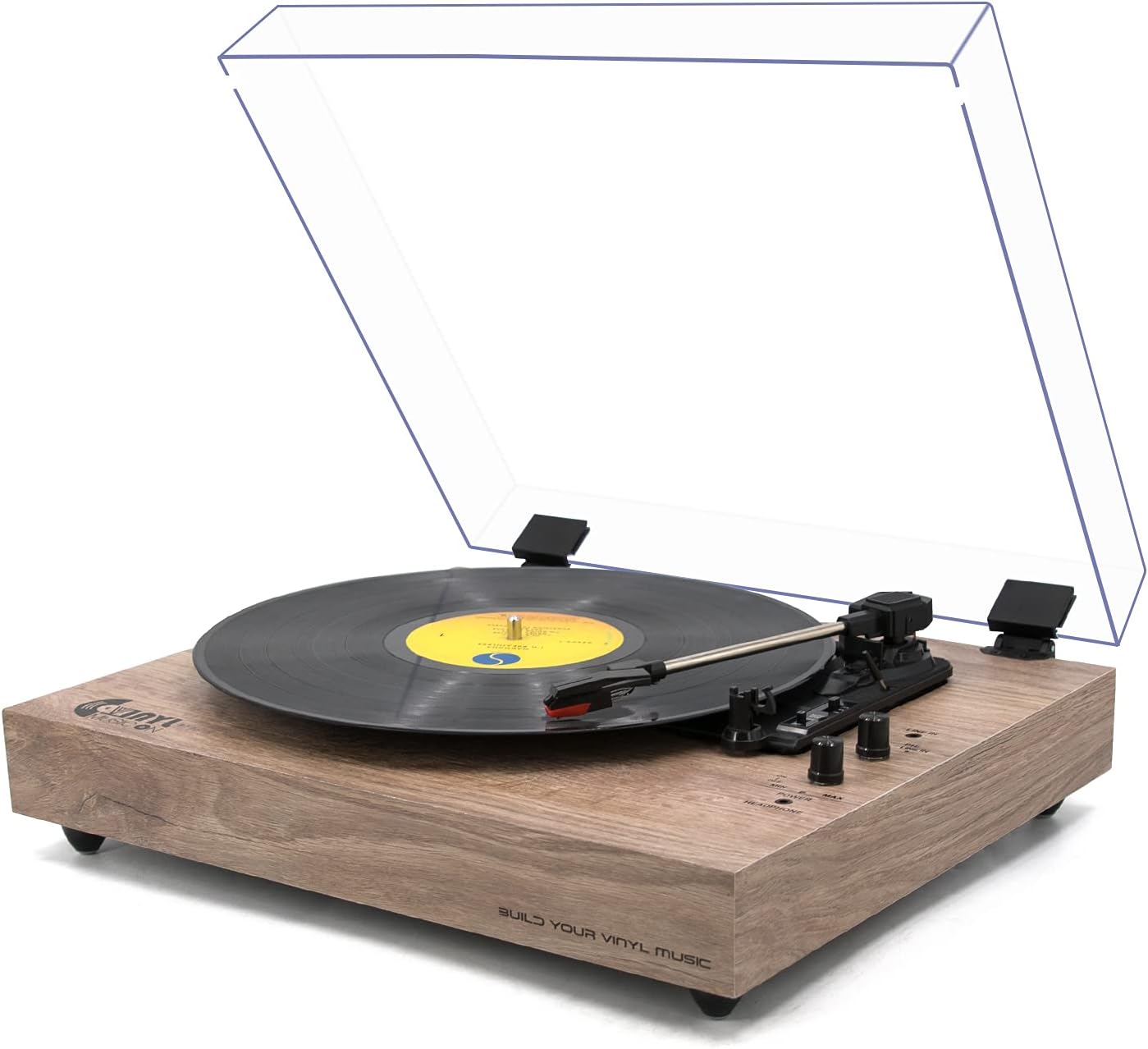 Vintage Turntable, Bluetooth Record Player, Built-in Dual Stereo Speakers, 3-Speed Belt-Drive Turntable, Record Player with Wireless Playback & Auto-Stop,Light Wood