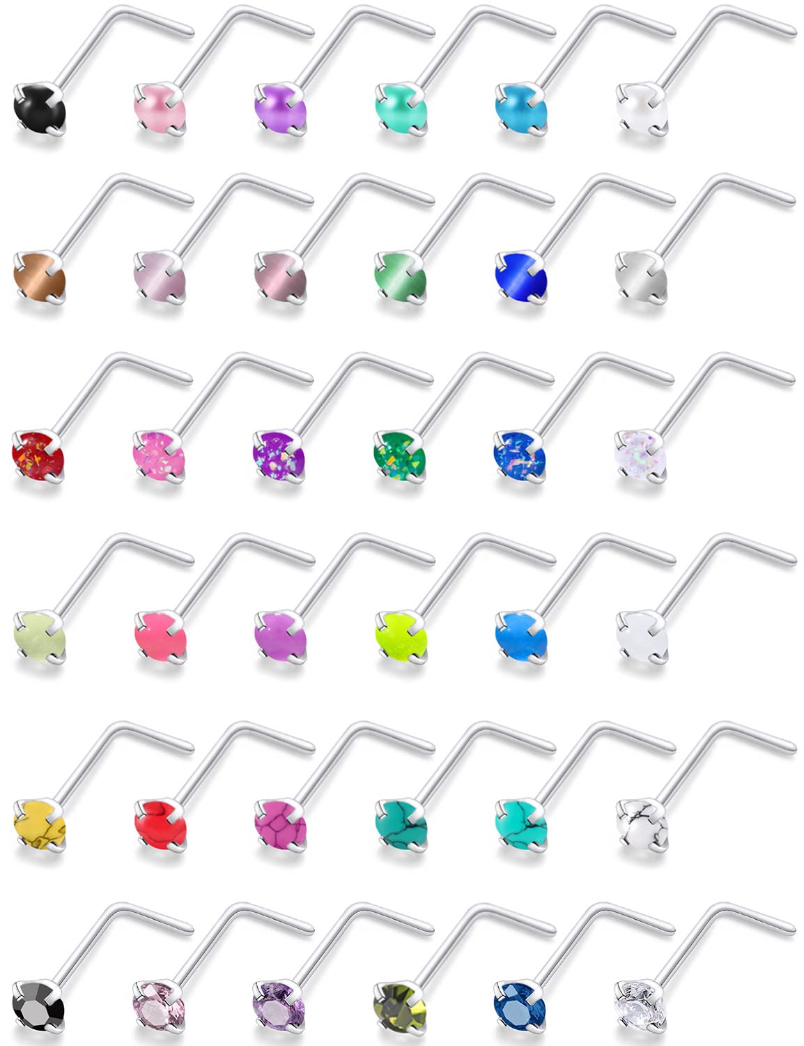 CisyoziCisyozi 18G Nose Rings Studs with turquoise/Pearl/CZ/Cat'Eye/Glow in the Dark/Opal Style 3mm Top 316L Surgical Steel Nose Nostril Piercing Jewelry for Women Men Girl