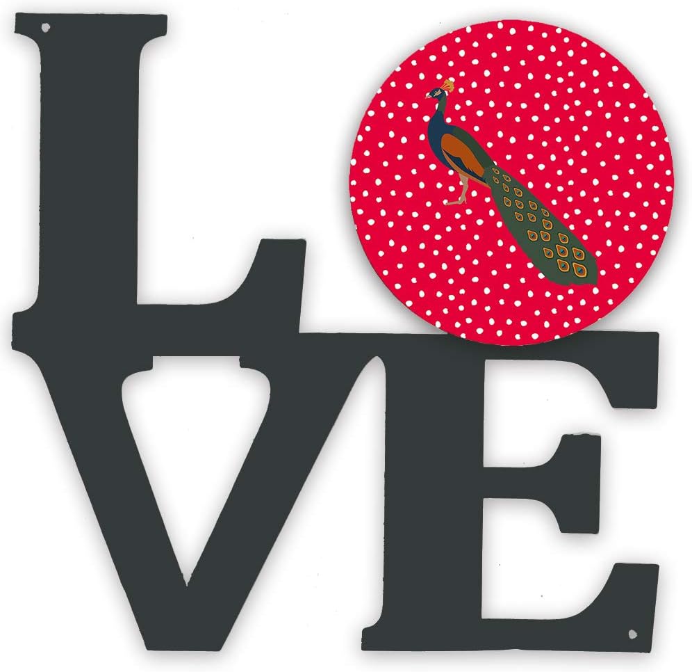 Caroline's Treasures CK5352WALV Indian Peacock Peafowl Love Metal Wall Artwork Love, Red Indoor Outdoor Art Decor Patio, Bathroom, Kitchen Colorful Aluminum and Black Steel Sculpture