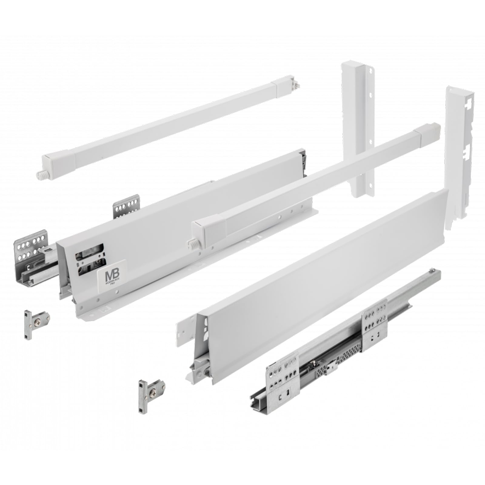 GTV - Modern Box Pro Schubladenschienen I L=450mm H=199mm I Weiss I Schublade mit Leises Schließen I Die Synchronisation des Fahrweges der Führungen I Belastung bis zu 40 kg I PB-MBPRO-KPL450C1
