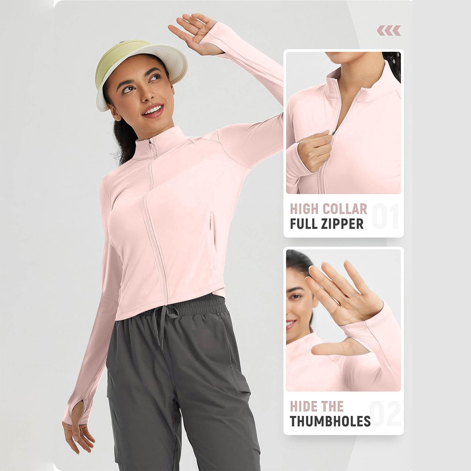 Women Long Sleeve Cropped Jacket UPF 50+ Sunshirts SPF Lightweight UV Protection Clothing for Outdoor Hiking Fishing