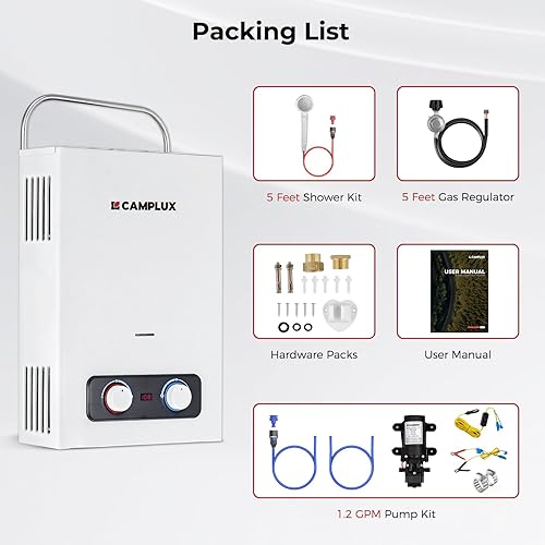 Vista 14 de CAMPLUX - Calentador de agua de propano sin tanque de 4.22 GPM, calentador de agua de propano para exteriores, para campamento, fuera de la red