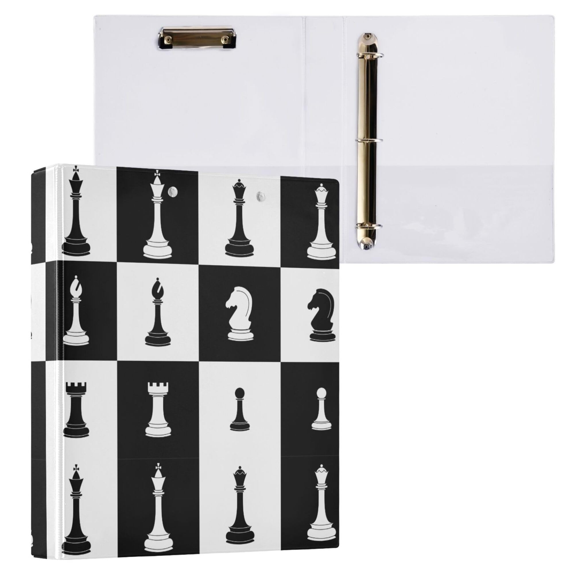 Chessboard Round Ring Binders 1.5 Black White Buffalo Plaid 3 Ring Clipboard Binder for Office School Work Supplies File Folder 200 Sheet Capacity