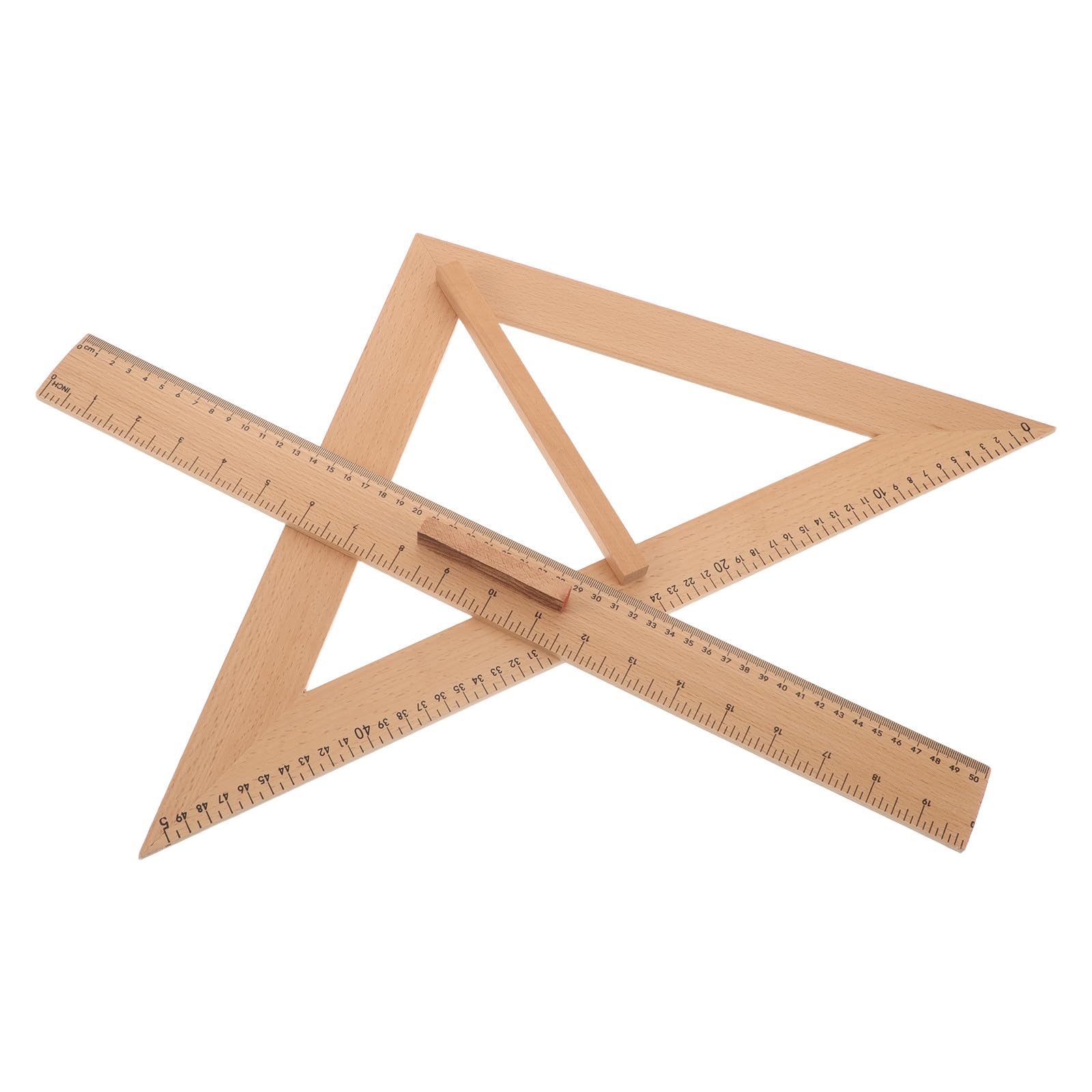 Operitacx 2-teiliges Messlineal mit doppelter Skala, 50 cm langes Holzlineal und L-förmiger Winkel, Dickes Schreinerlineal mit Griff für Schneiderarbeiten, Schulmathematikbedarf