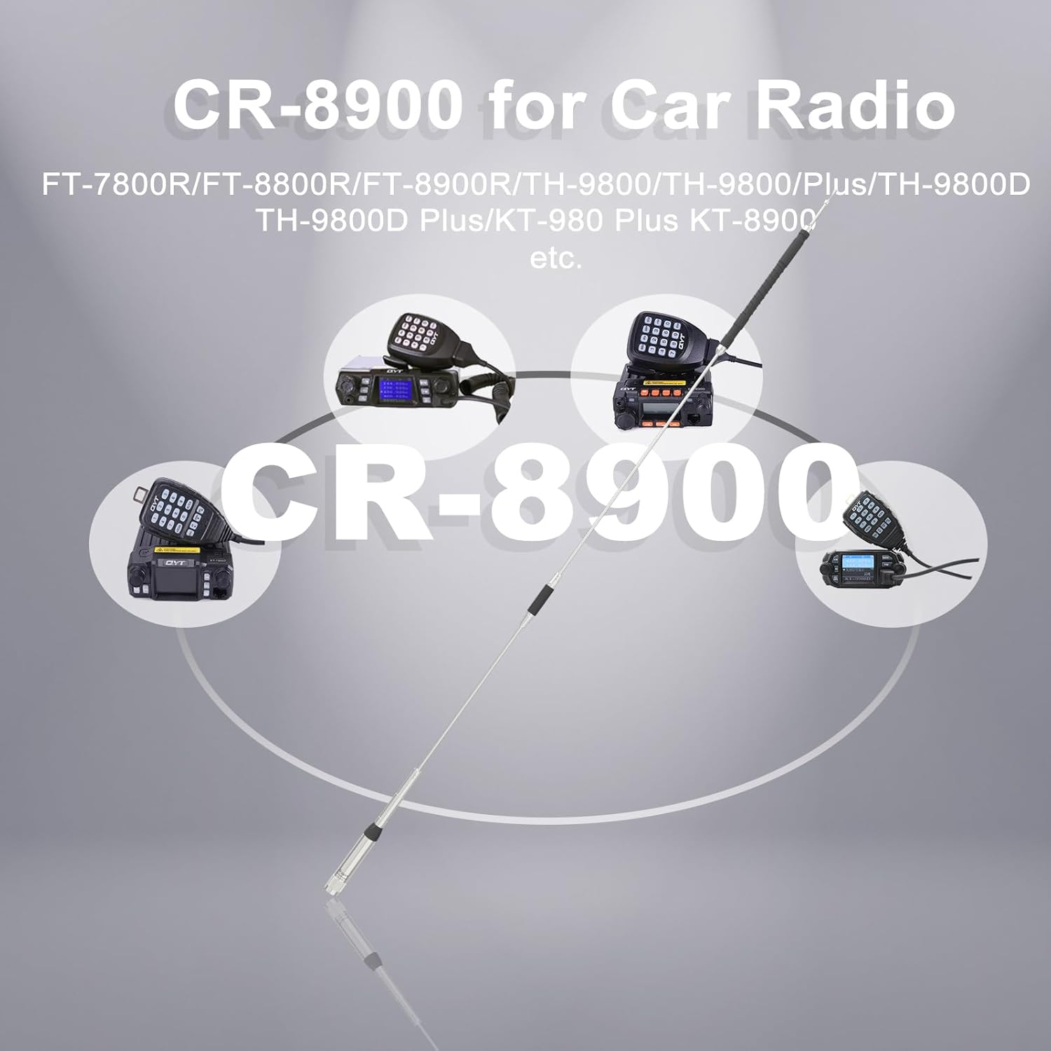 Mobile Radio Antenna TH-9800 Quad Band High Gain Antenna for Car Radio KT-8900D Antenna PL259 29/50/144/430MHz (10m/6m/2m/70cm) with 16.4ft Coaxial Cable and Bracket Clip (Silver)