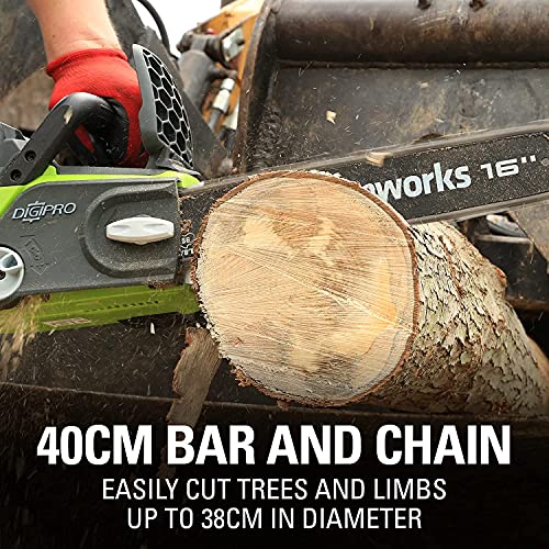 Greenworks 40V Akku-Kettensäge mit Bürstenlosem Motor, 40cm Schwertlänge, inklusive 2 Akkus 2Ah und Ladegerät - 20077UC… – Bild 7