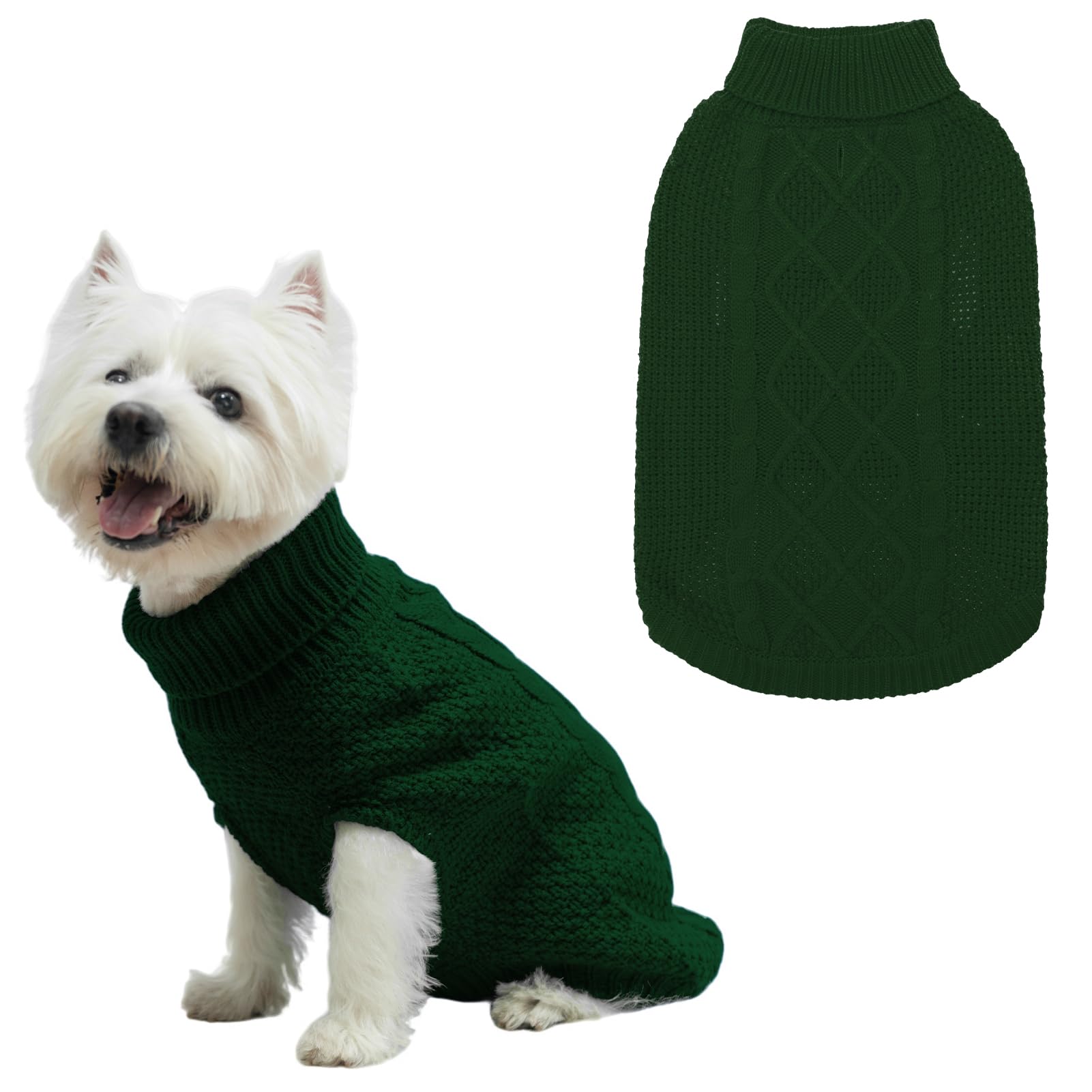 Mihachi Turtleneck Dog Sweater - Winter Coat Apparel Classic Cable Knit Clothes with Leash Hole for Cold Weather, Ideal Gift for Pet in New Year Army Green X-Small