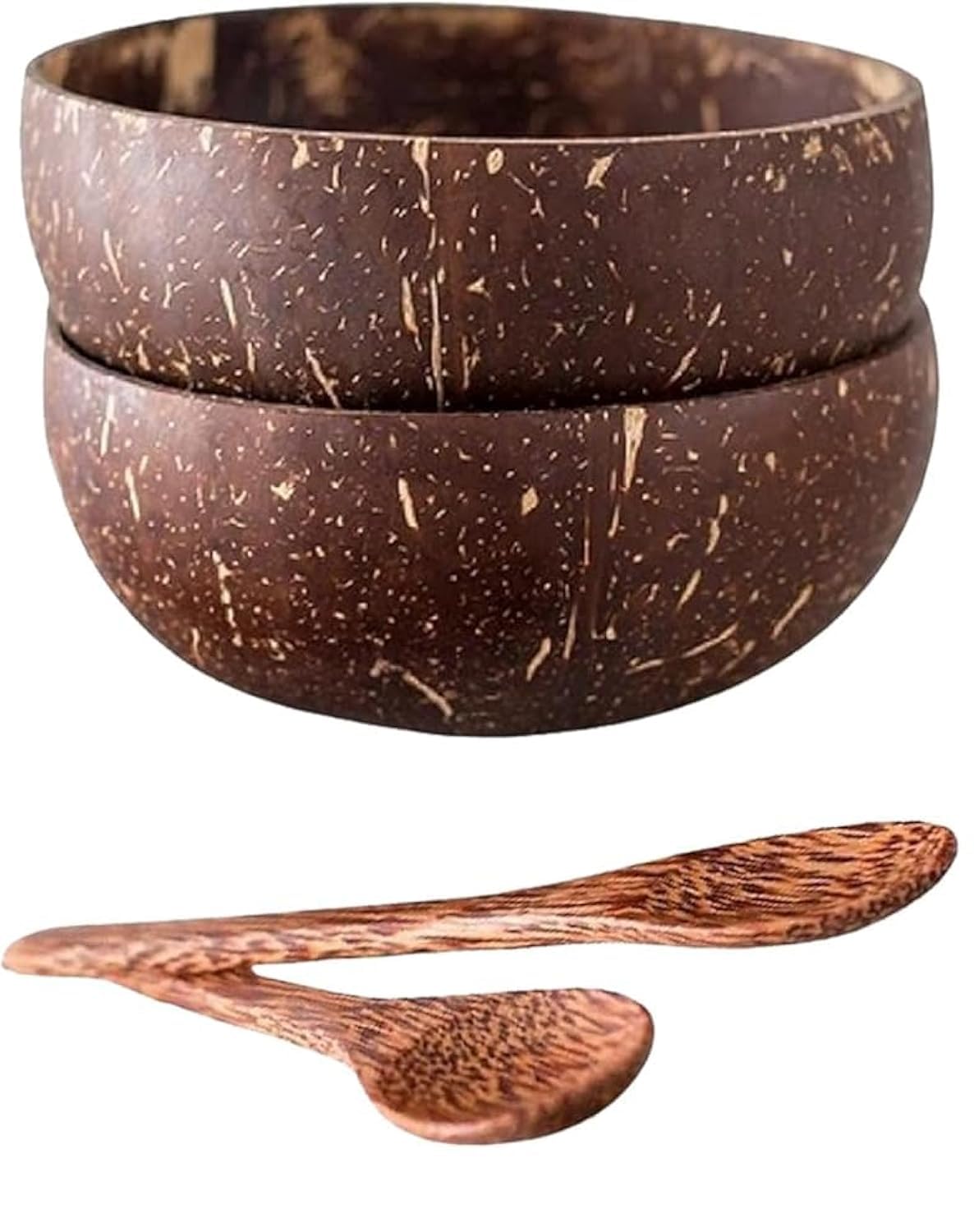 Paporich 2 Set Natural Coconut Bowls and Wooden Spoons,Reusable Coconut Shell Bowls, Ideal for Smoothie Bowls, Acai Bowls, Salad Bowls, Coconut Bowls for Eco Friendly Kitchen Decor