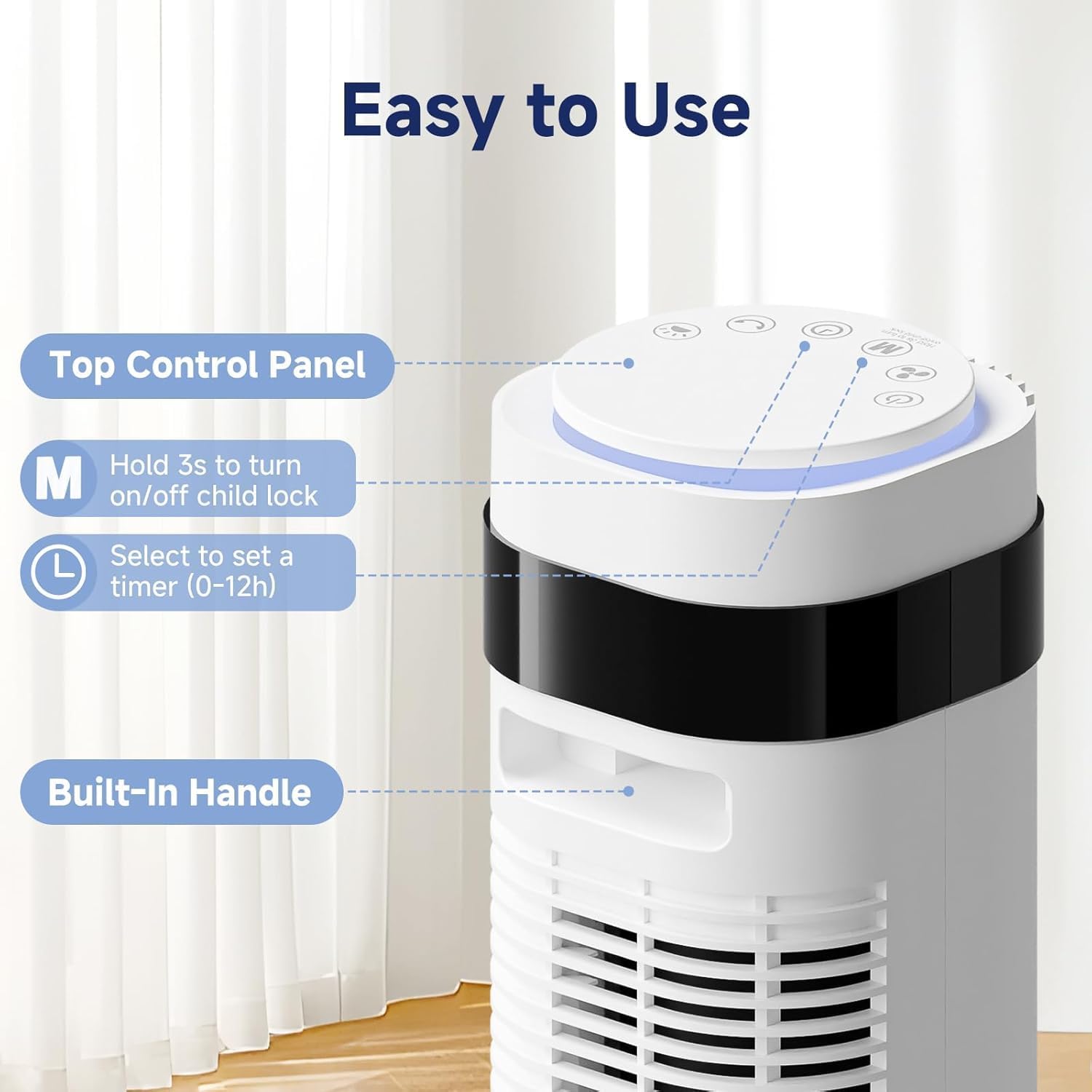 36 Inch Tower Fan for Bedroom, 22.3ft/s Velocity Standing Fan with 28dB Quiet for Sleep, Remoter, LED display, 5 Speeds, 4 Modes, 12H Timer, 64°Oscillation for Home, Office, Indoor, Bladeless, White