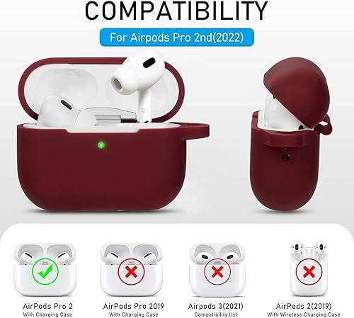 Miniatura 2 de Funda para Airpods Pro 2, funda protectora de silicona con bonito llavero brillante, color borgoña