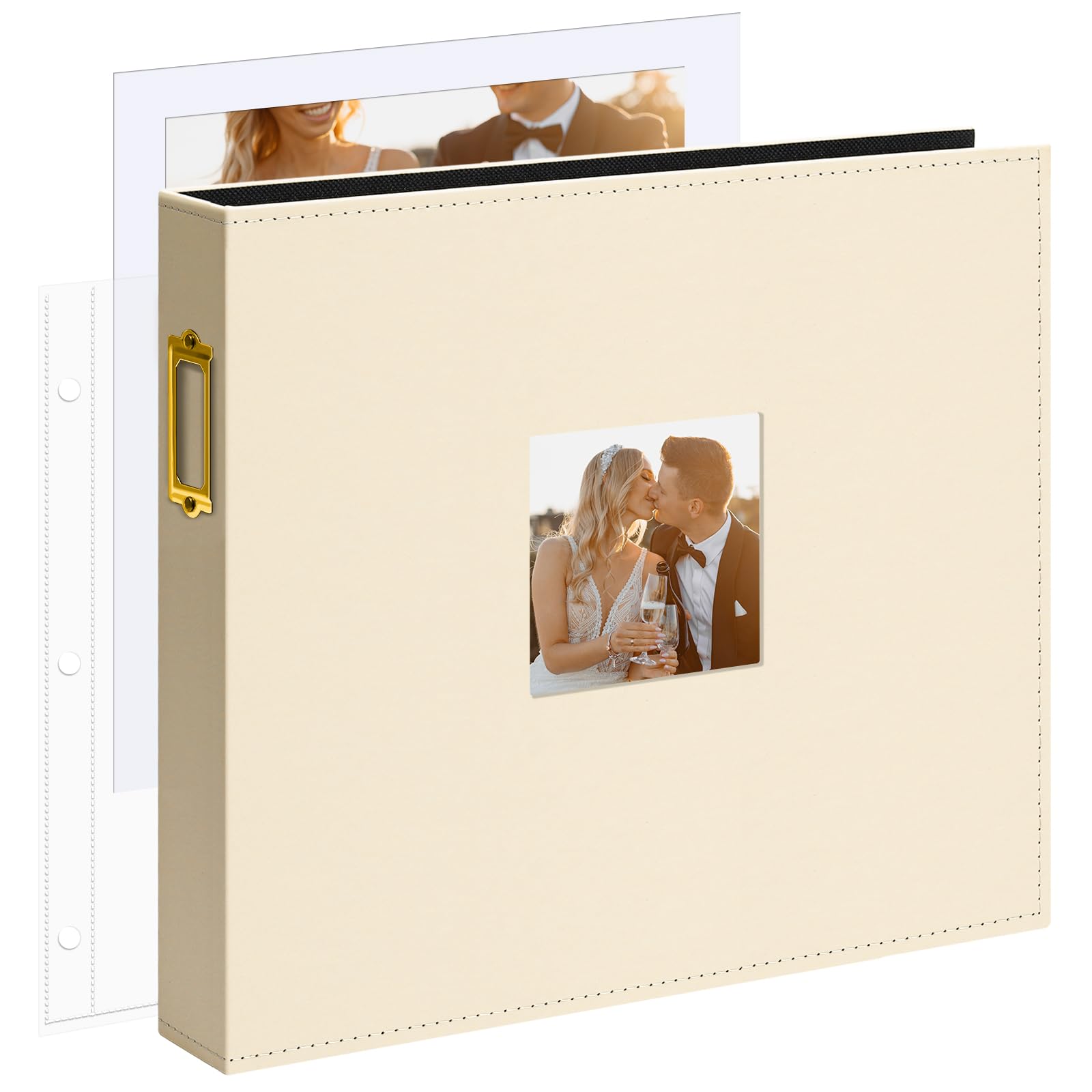 Vienrose Álbum de fotos de 30,5 x 30,5 cm, 3 anillos, piel beige, 100