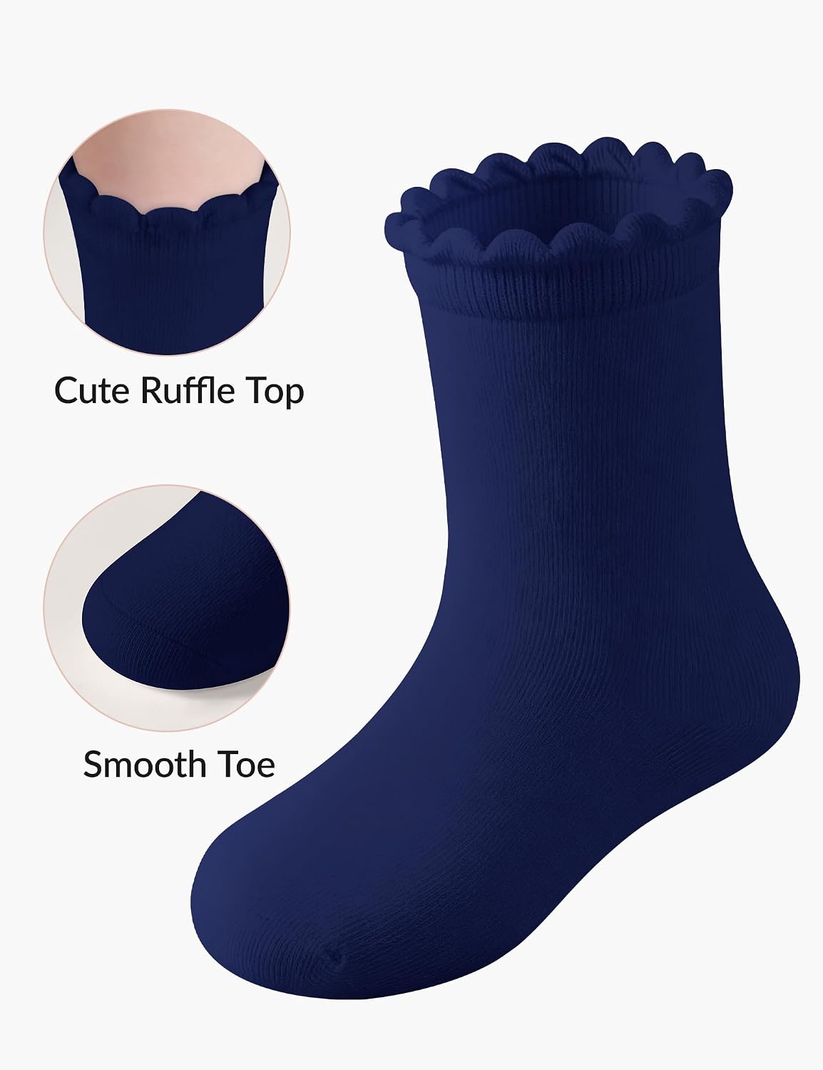 Witwot 6 Pairs Girls White Socks Soft Cotton Ruffle Sock School Uniform Dress Socks Size 6 Months-12 Years